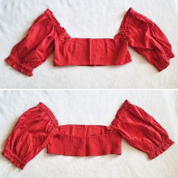 WeWoreWhat Coco Smocked Off the Shoulder Crop Top - Picture 2 of 10